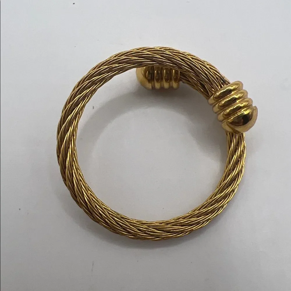Gold-Tone Twisted Cable Open Ring - Adjustable